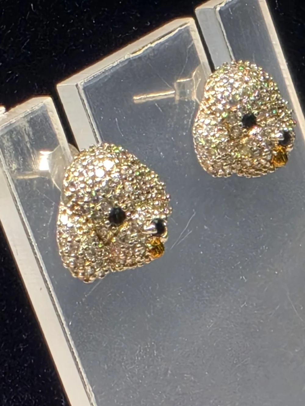 Little Cubic Zircon Crystal Sterling Silver Poodle Puppy Dog Earrings 1/2